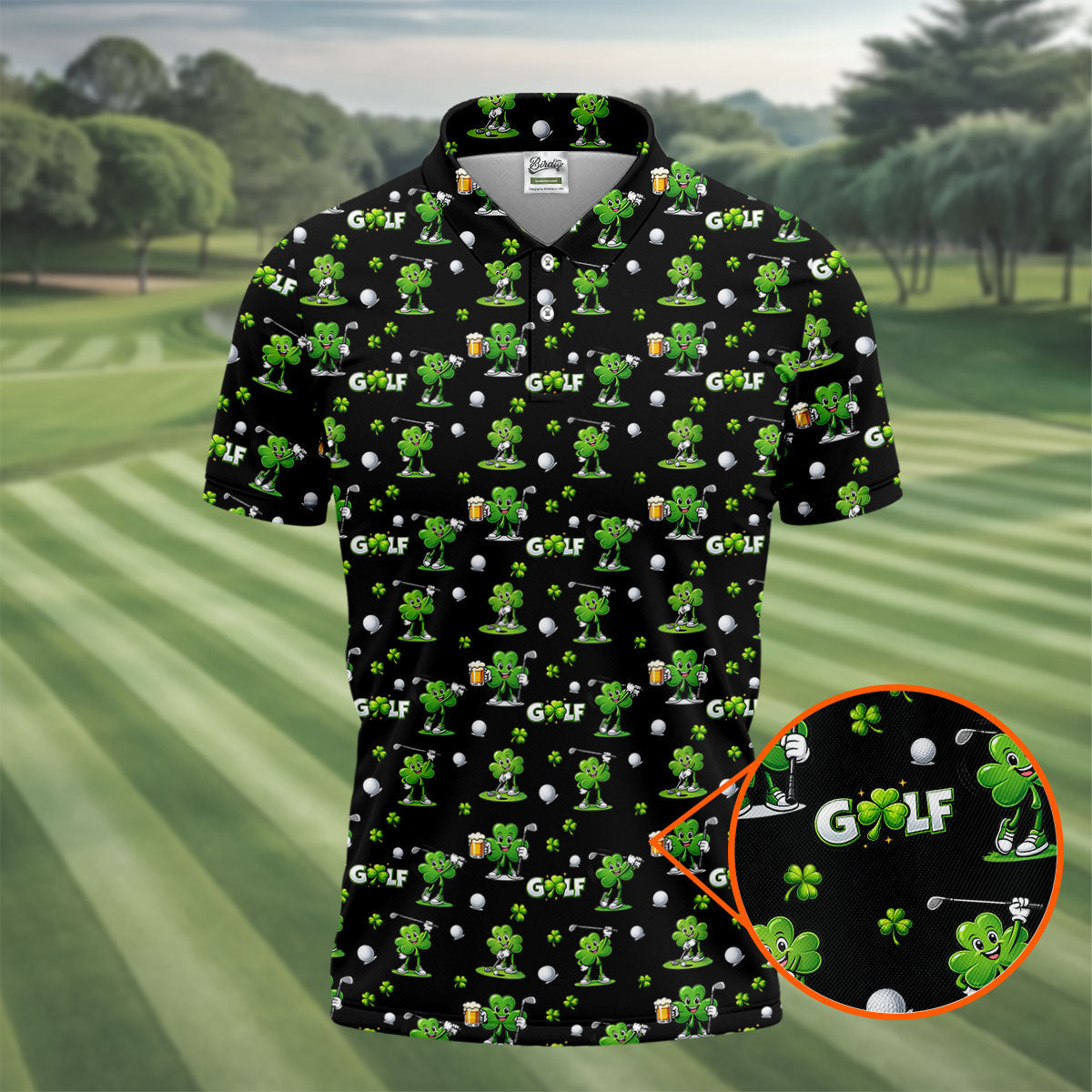 Three Leaf Clover Golf And Beer St Patrick's Day Black Golf Shirt, Fun Golf Shirts For Men, Polo Shirts For Men