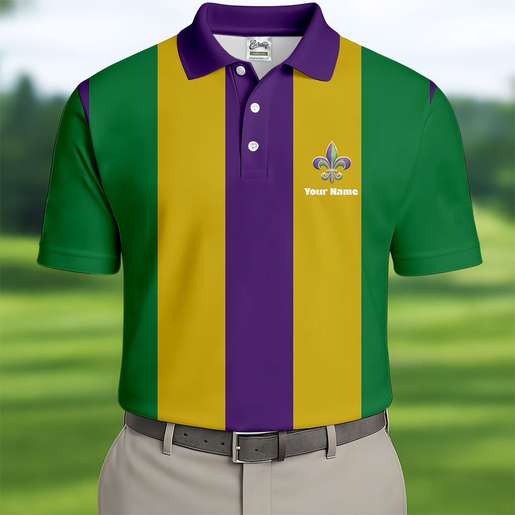Vertical Stripes Purple Green Gold Mardi Gras Golf Shirt, Polo Shirts For Men, Golf Shirts For Men
