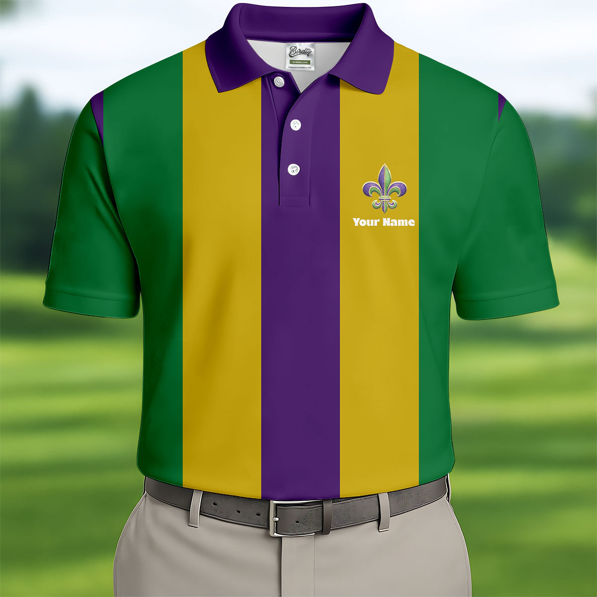 Vertical Stripes Purple Green Gold Mardi Gras Golf Shirt, Polo Shirts For Men, Golf Shirts For Men