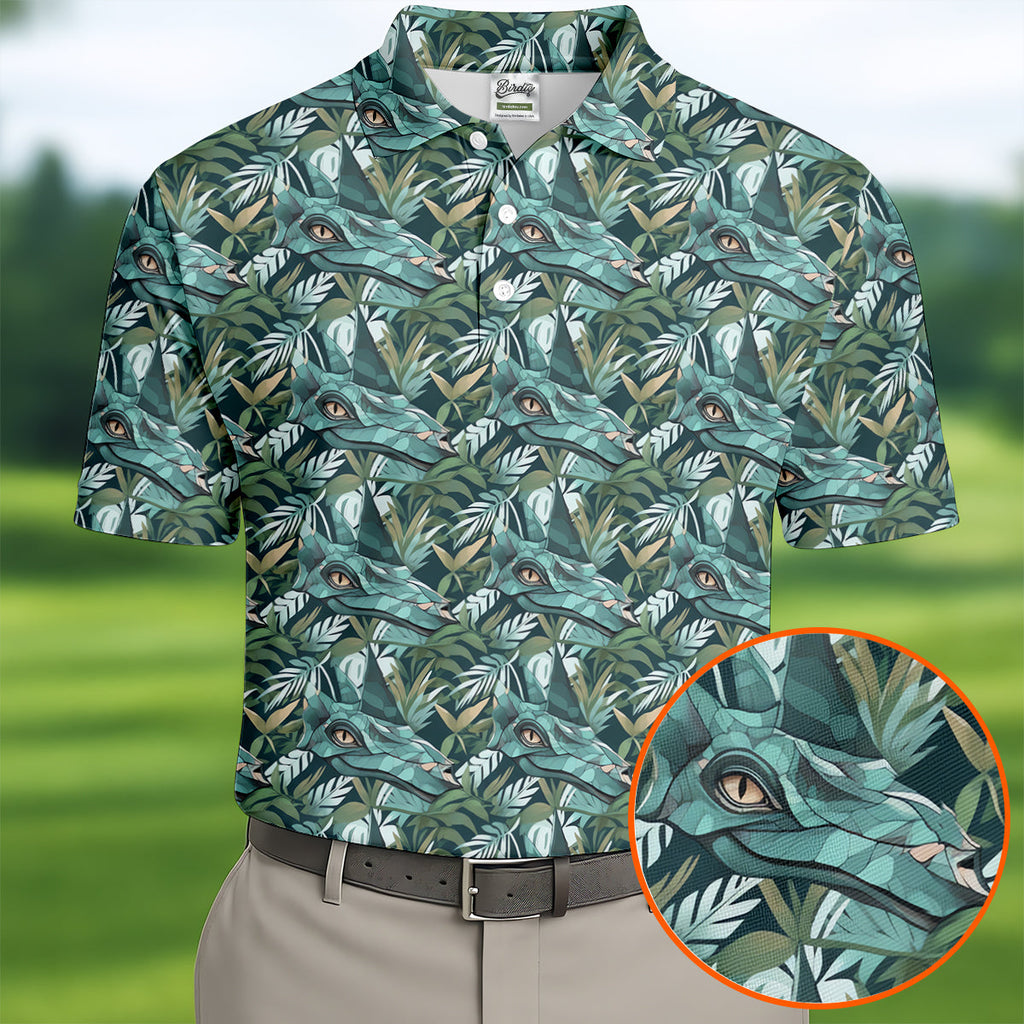 Dinosaur Head Tropical Vibe Golf Tops For Men, Polo Shirts For Men, Golf Shirts For Men