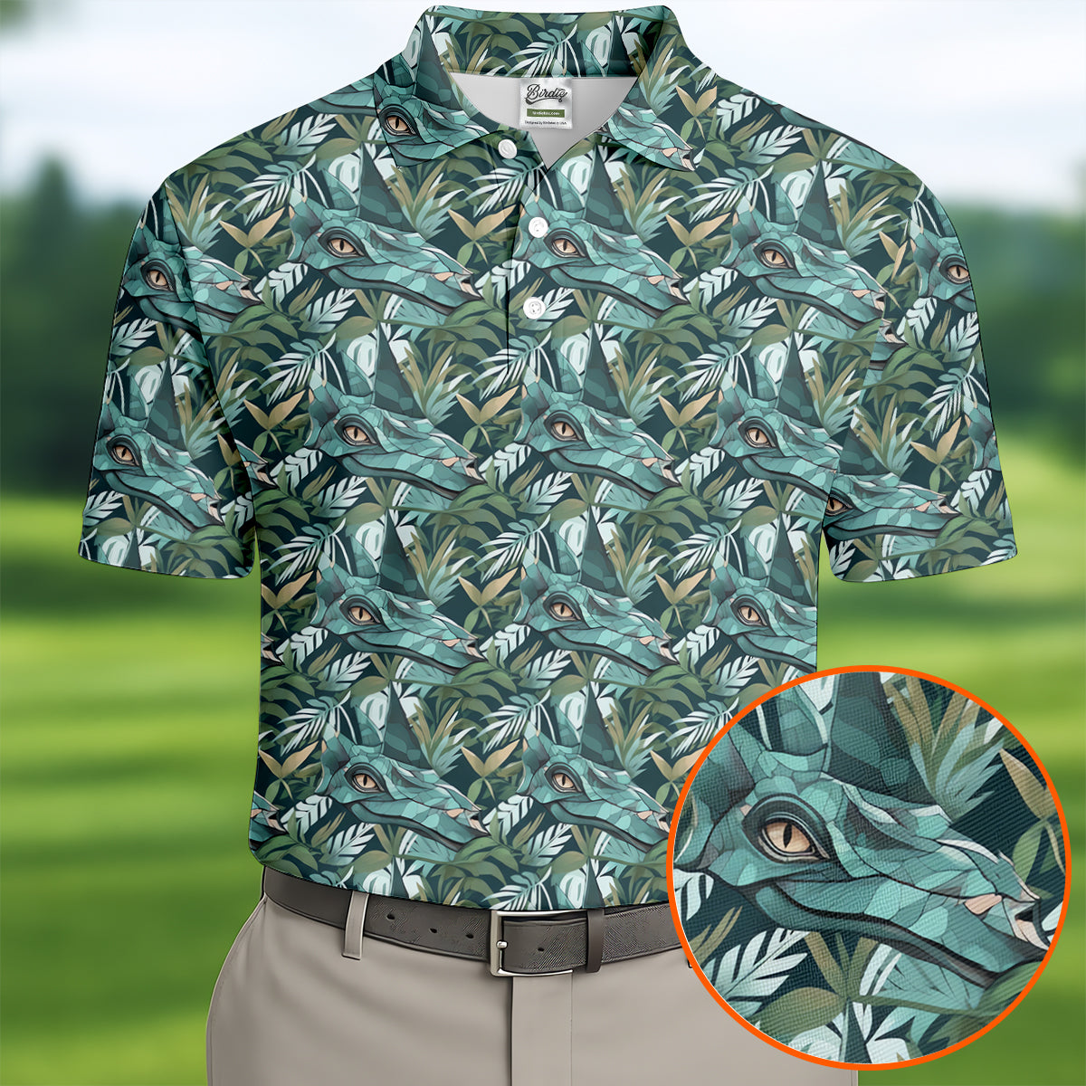 Dinosaur Head Tropical Vibe Golf Tops For Men, Polo Shirts For Men, Golf Shirts For Men
