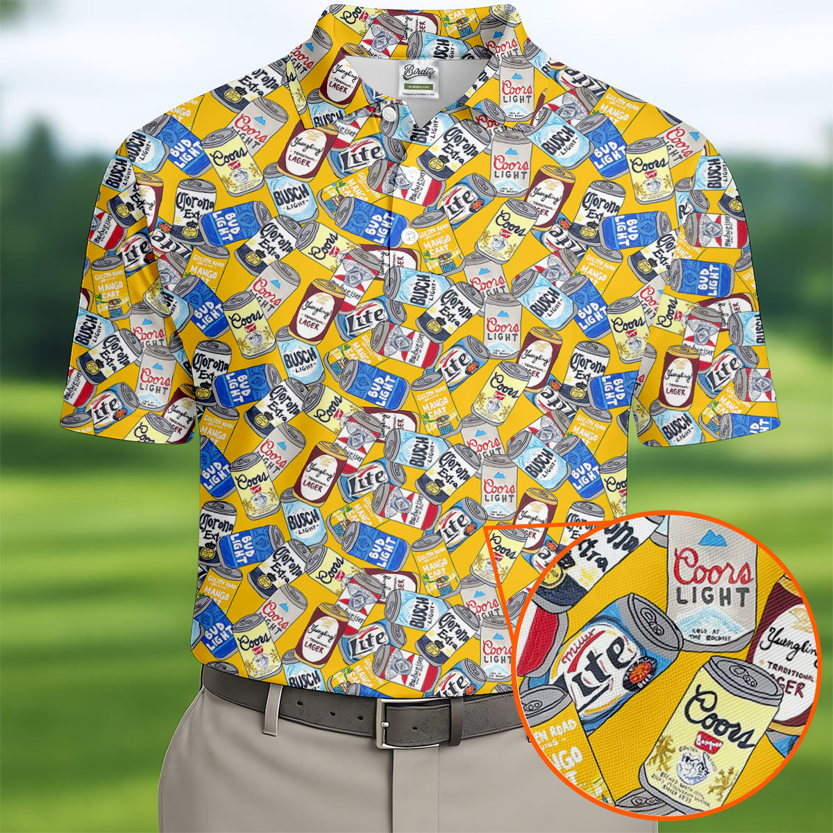 American Beer Cans Yellow Golf Shirt, Golf And Beer Polo ShirtFor Men, Golf Shirts For Men