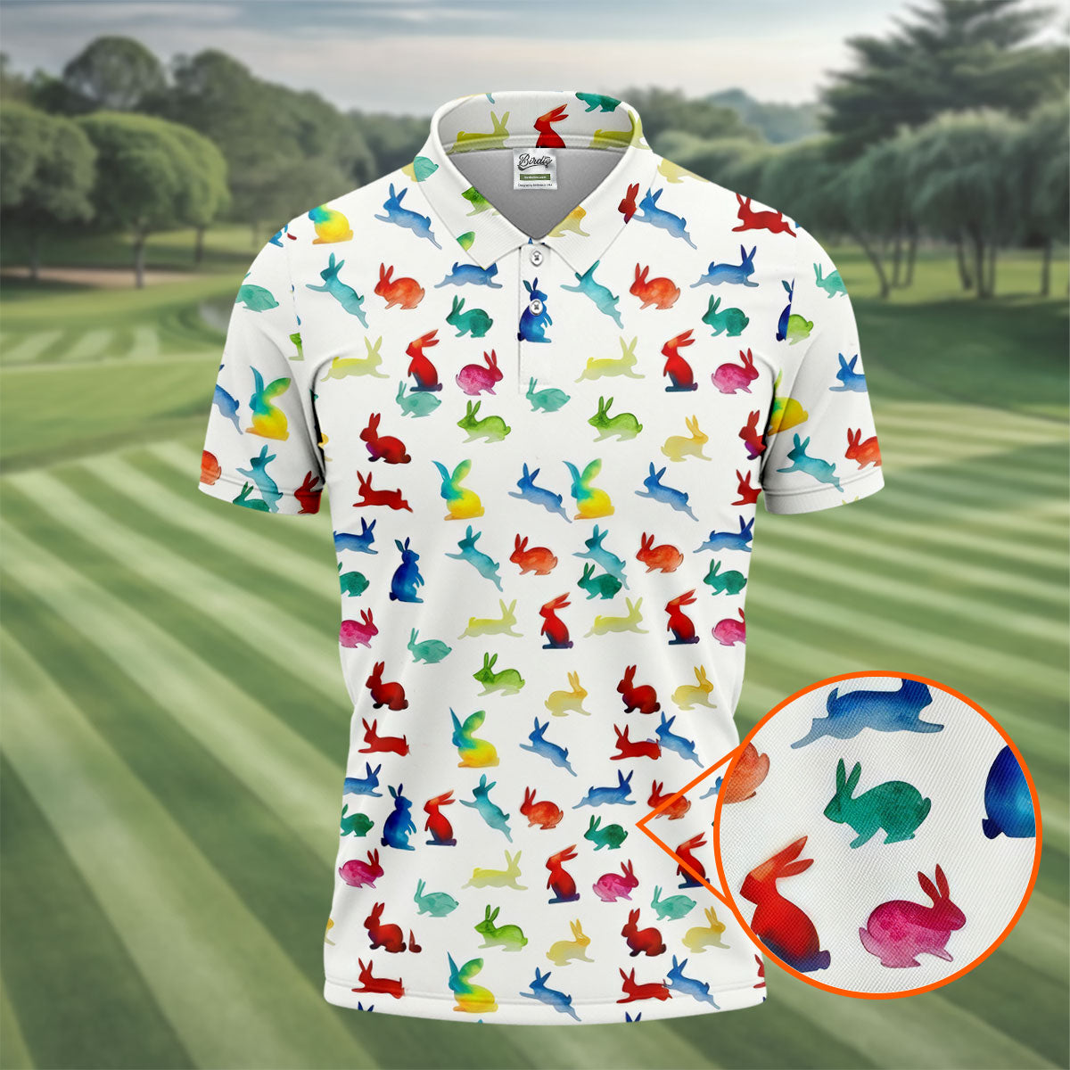 Colorful Bunny Funny Golf Shirt, Easter Bunny Pattern Golf Tops For Men, Golf Shirts For Men