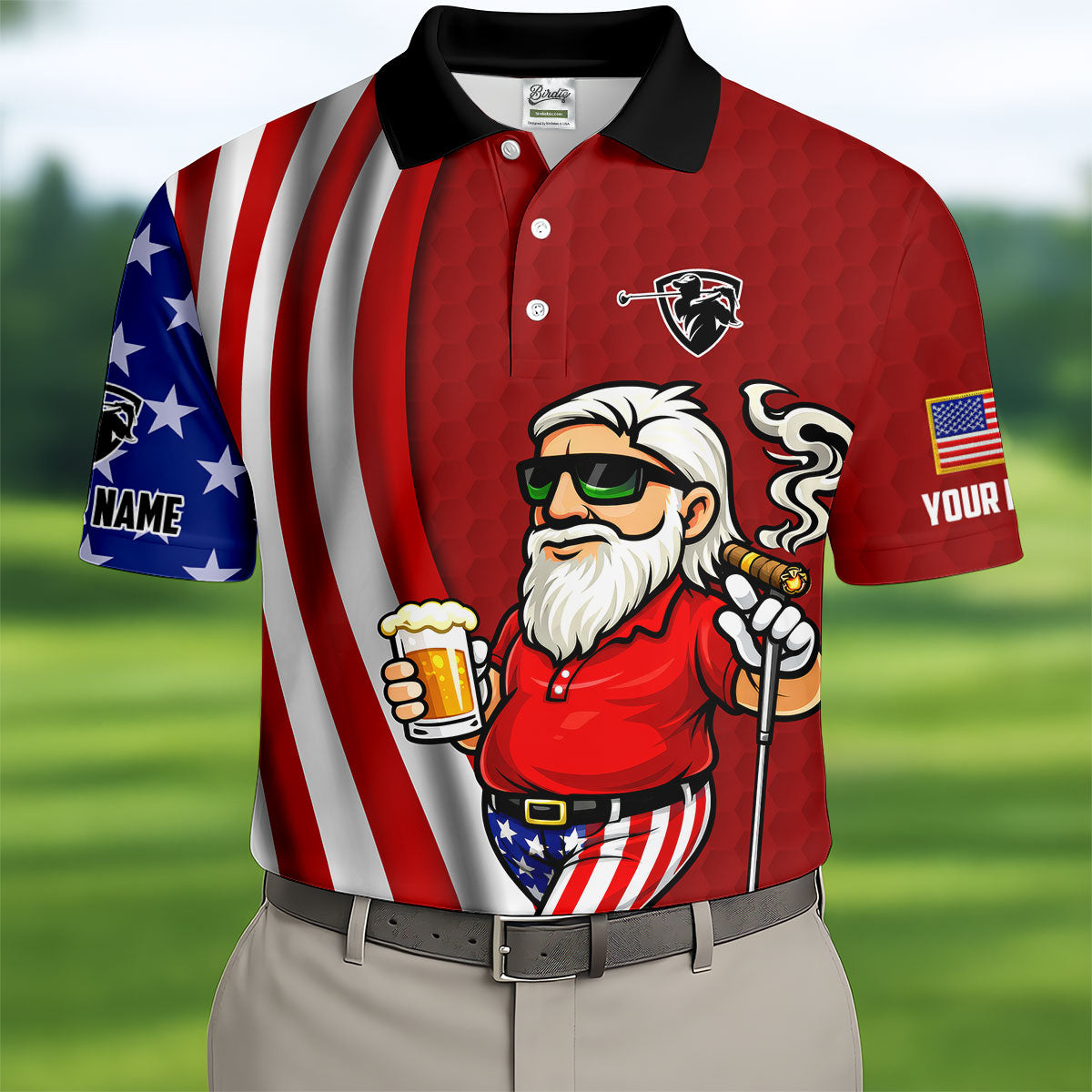 Patriotic Man Golf And Beer Funny 4th Of July Red Golf Shirt, 250 Years Of America Golf Shirts For Men