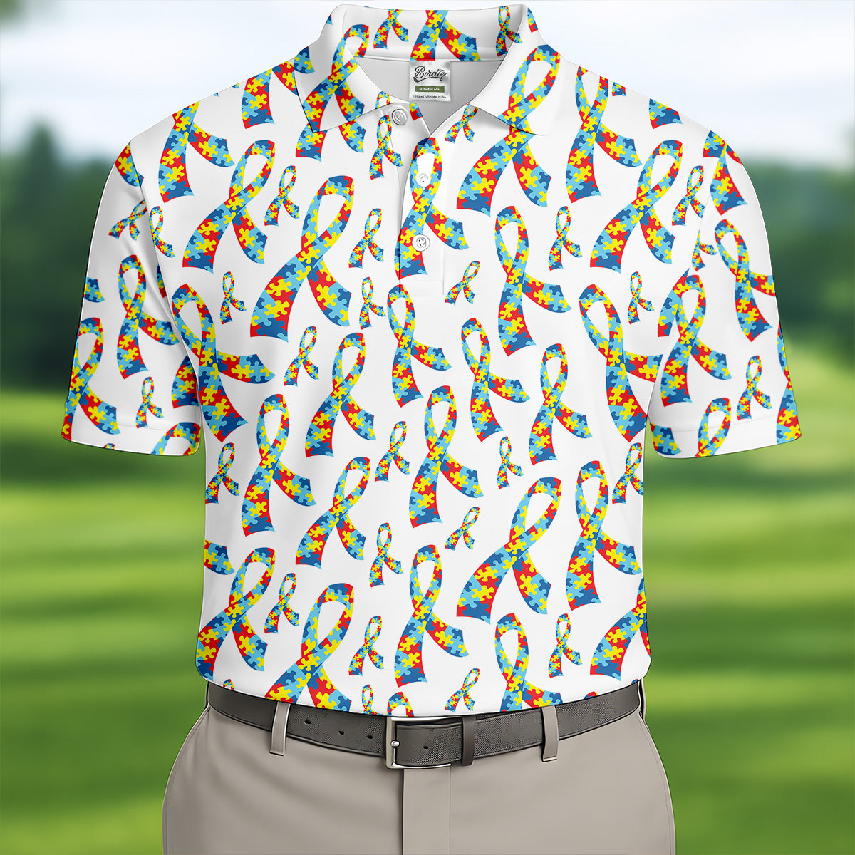 Autism Awareness Ribbon Golf Tops For Men, Autism Ribbon Polo Shirts For Men, Golf Shirts For Men