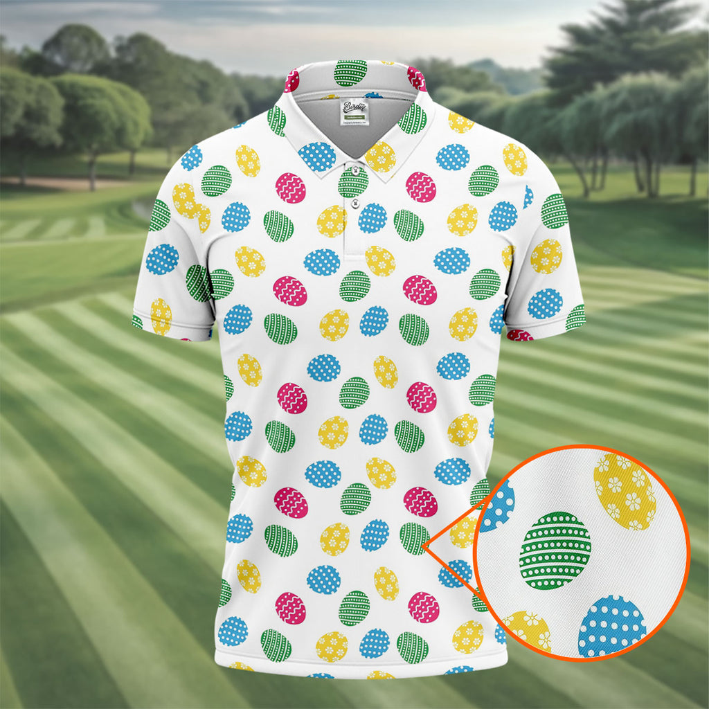 Colorful Easter Eggs White Golf Shirt, Cute Golf Outfit, Polo Shirts For Men, Golf Shirts For Men