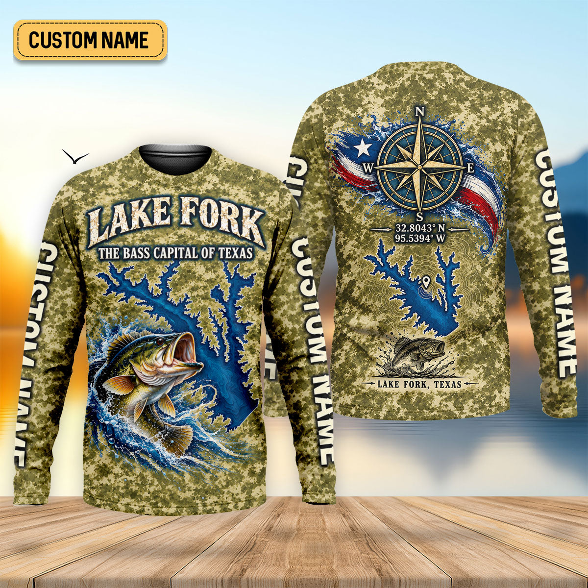 Custom Lake Fork Camo Bass UPF Shirt, Bass Fishing Shirt, Fishing Apparel For Men