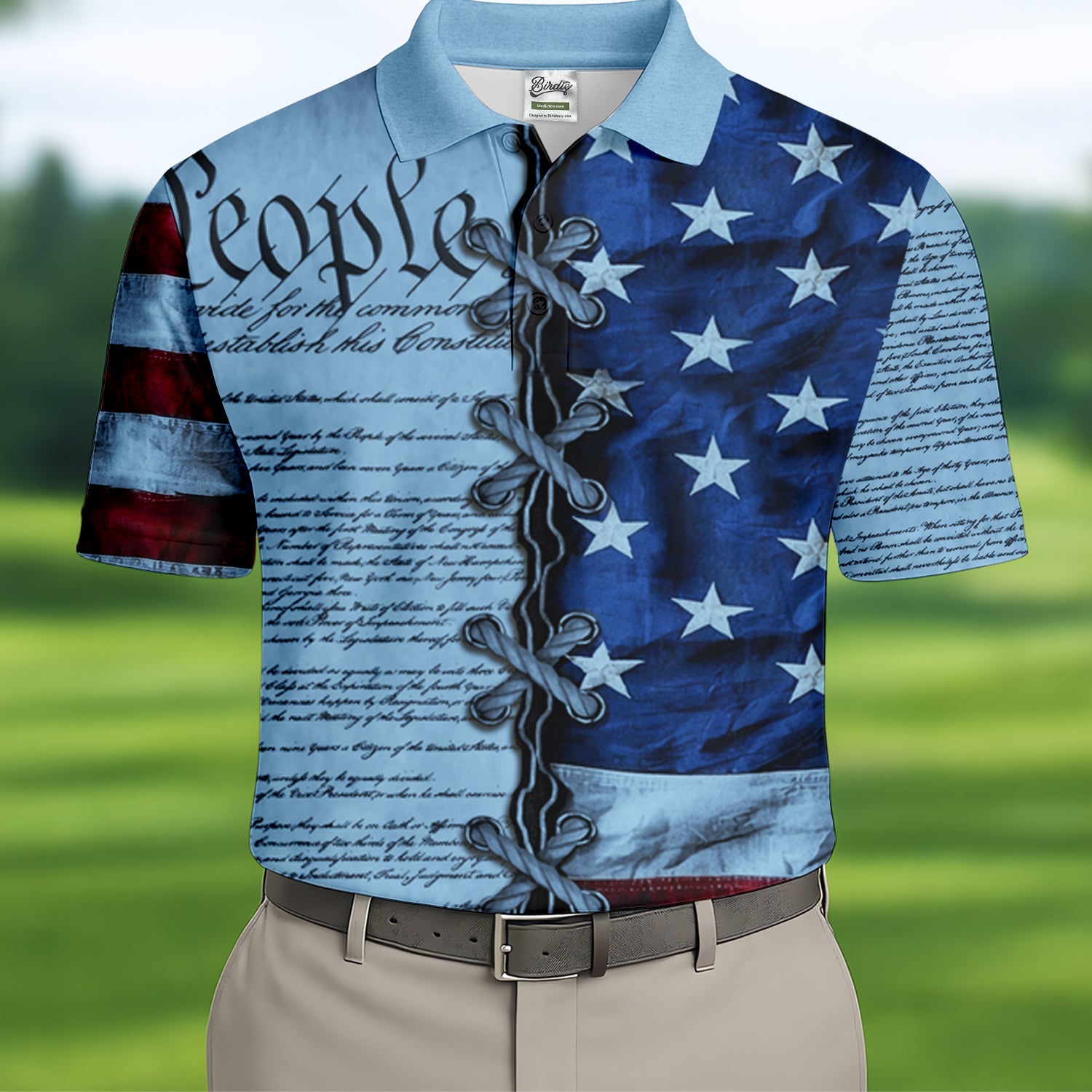We The People Preamble Patriotic 4th Of July Blue Golf Shirt, 250th Anniversary Golf Shirts For Men