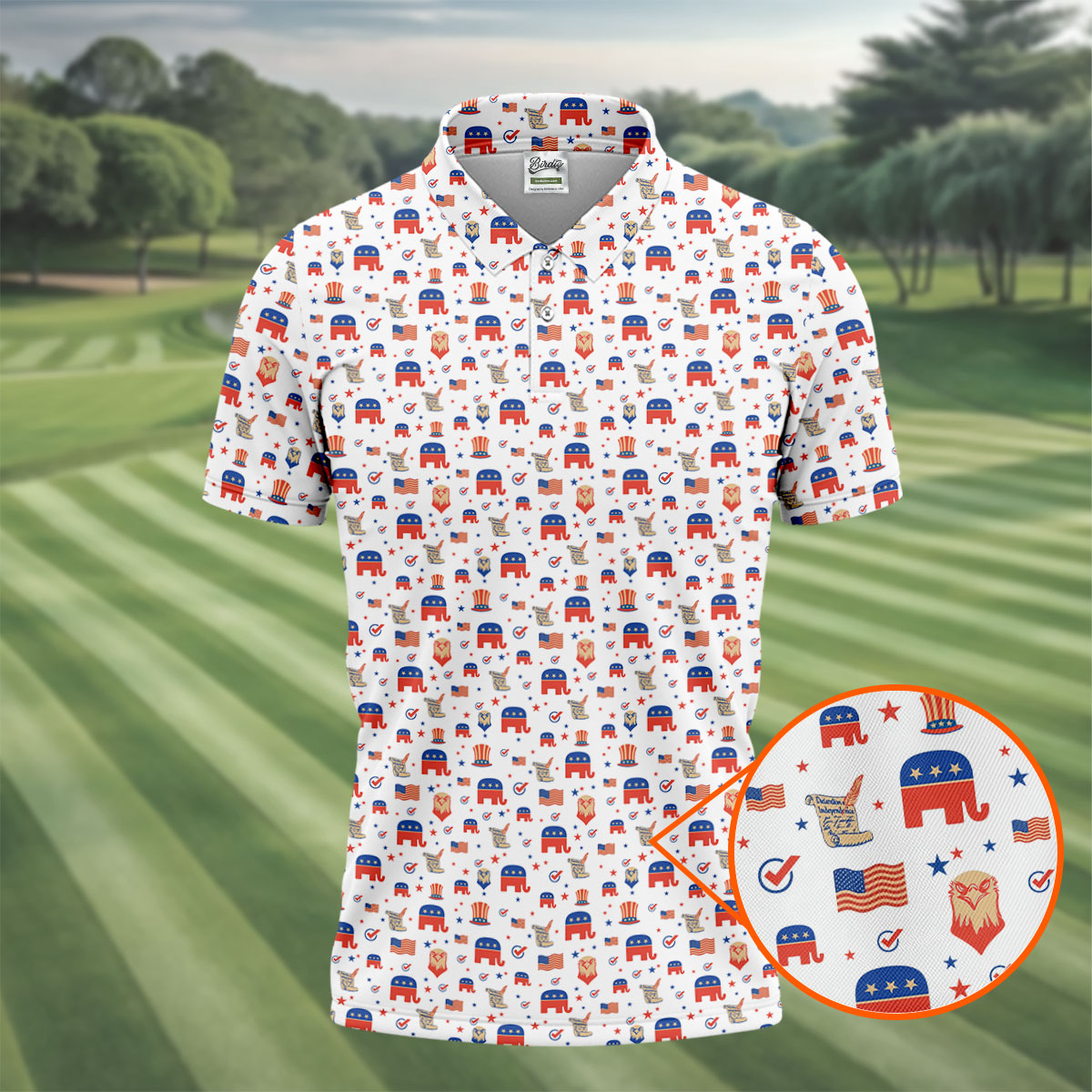 US Bald Eagle Political Elephant 250th Anniversary White Golf Shirt, Patriotic 4th Of July Golf Shirts For Men