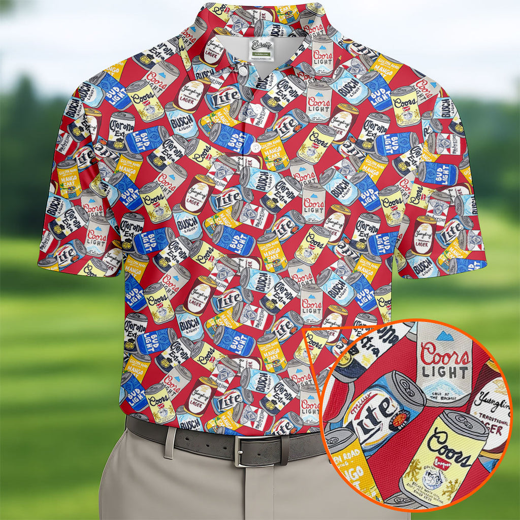 American Beer Cans Red Golf Shirt, Golf And Beer Polo ShirtFor Men, Golf Shirts For Men