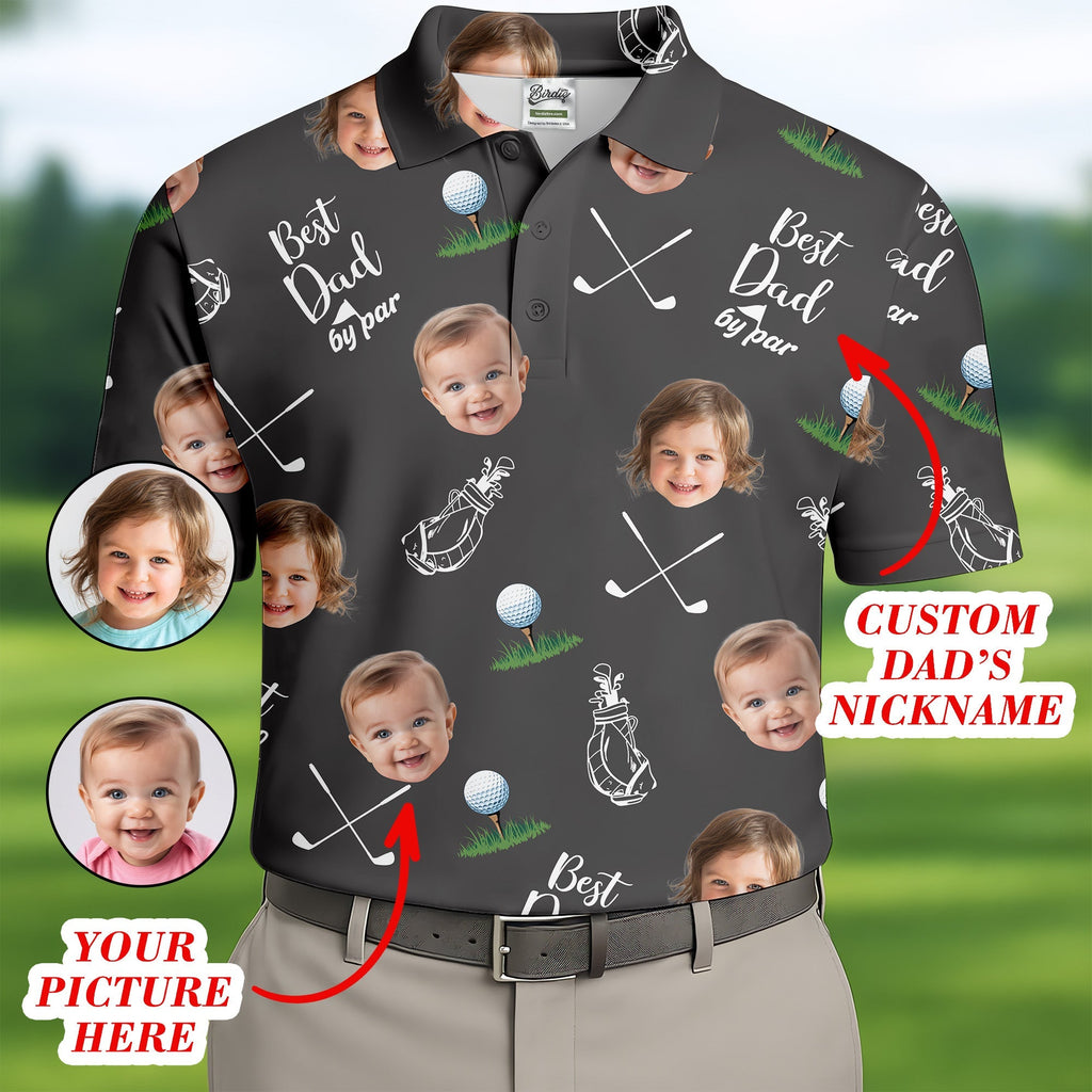 Best Dad By Par Custom Photo Golf Shirt, Fun Golf Shirt, Christmas Golf Gift