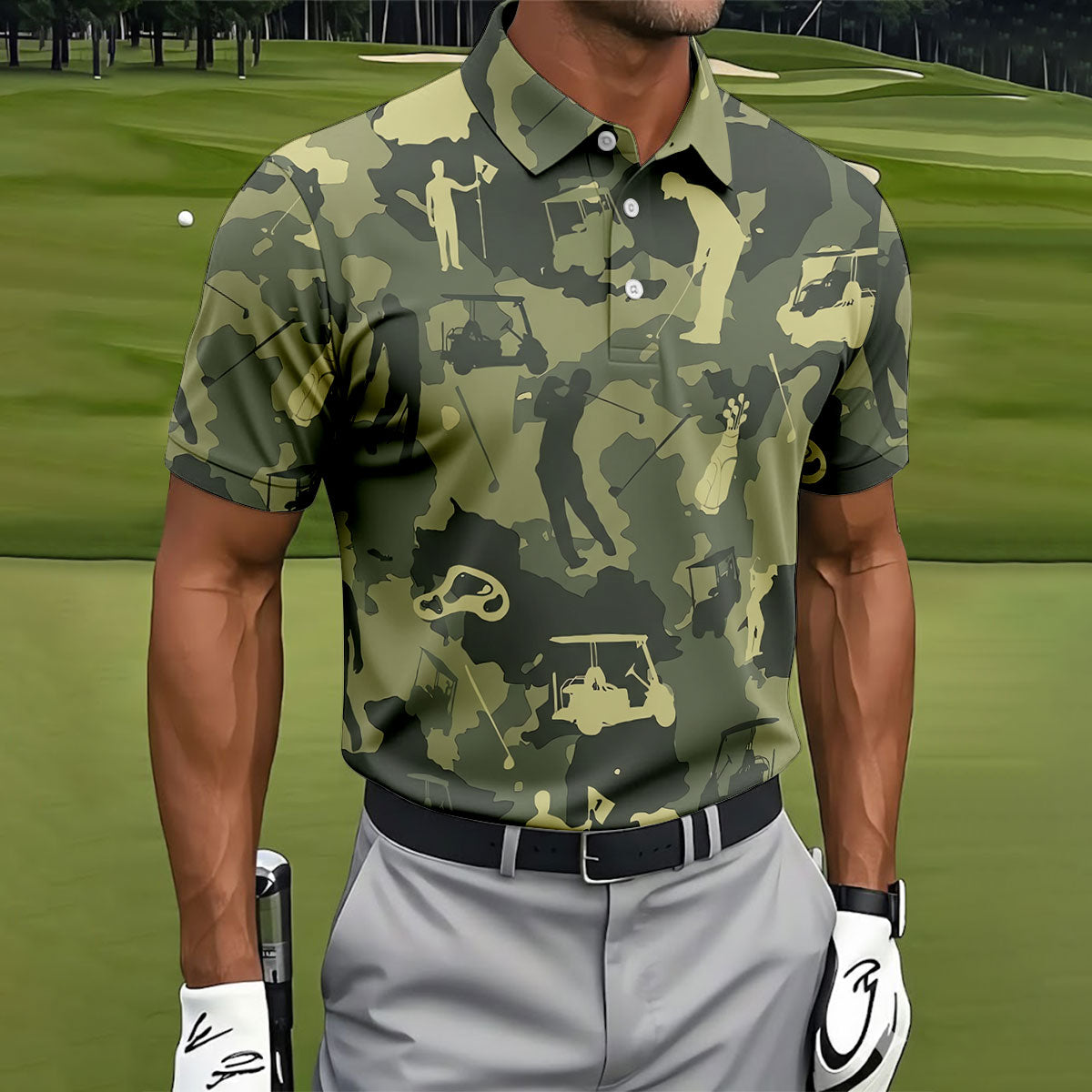Golf Pose Camo Golf Shirt, Golf Tops For Men, Golf Shirts For Men, Golf Gift For Men