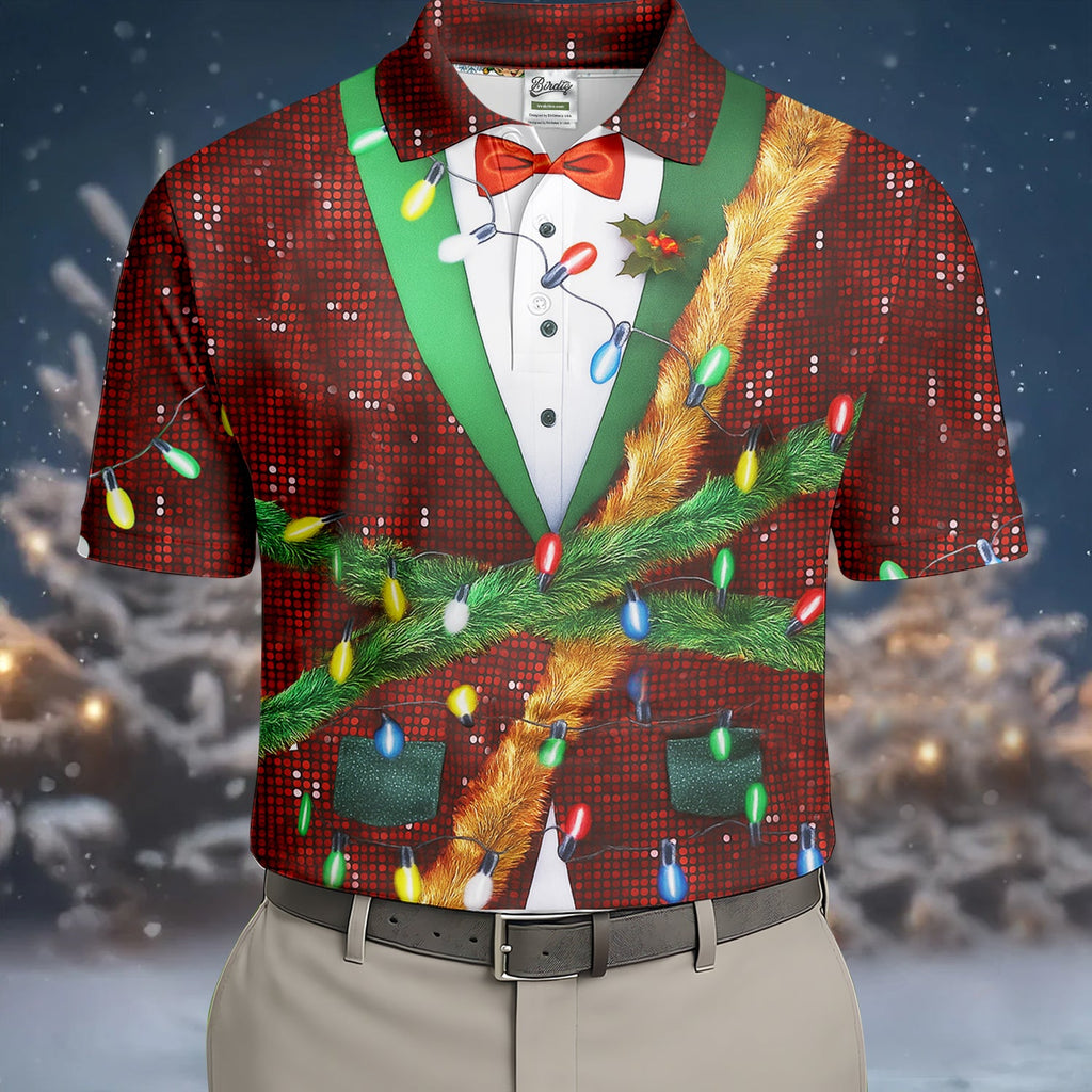 Christmas Lights Disco Ball Pattern Men's Golf Polo Shirts, Christmas Golf Shirt, Golf Gift For Men