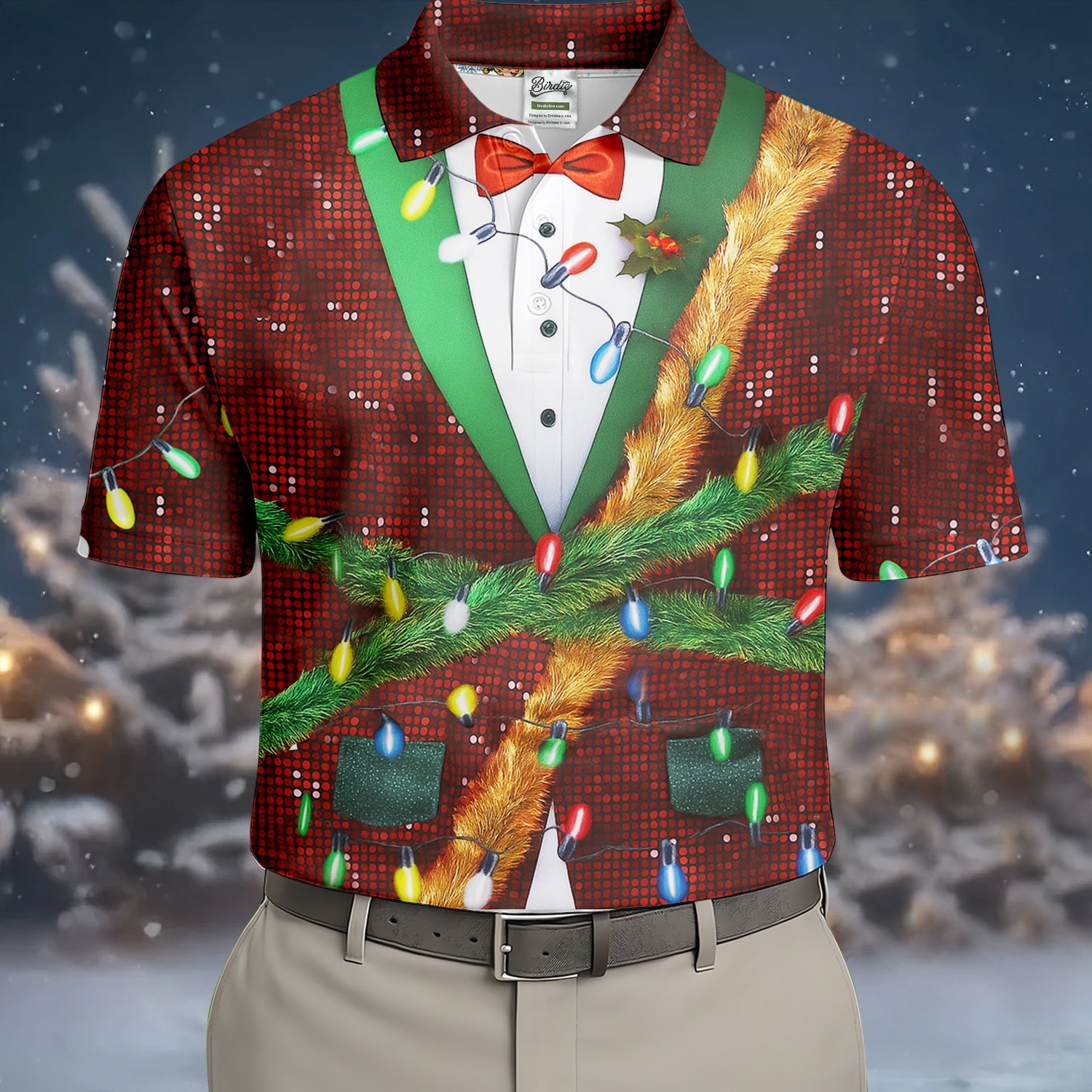 Christmas Lights Disco Ball Pattern Men's Golf Polo Shirts, Christmas Golf Shirt, Golf Gift For Men