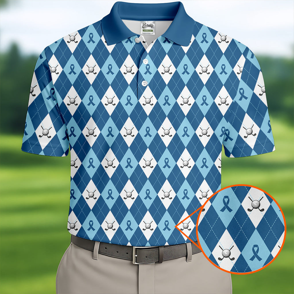 Prostate Cancer Blue And White Argyle Pattern Golf Tops For Men, Cancer Survivor Shirt, Cancer Awareness Shirt