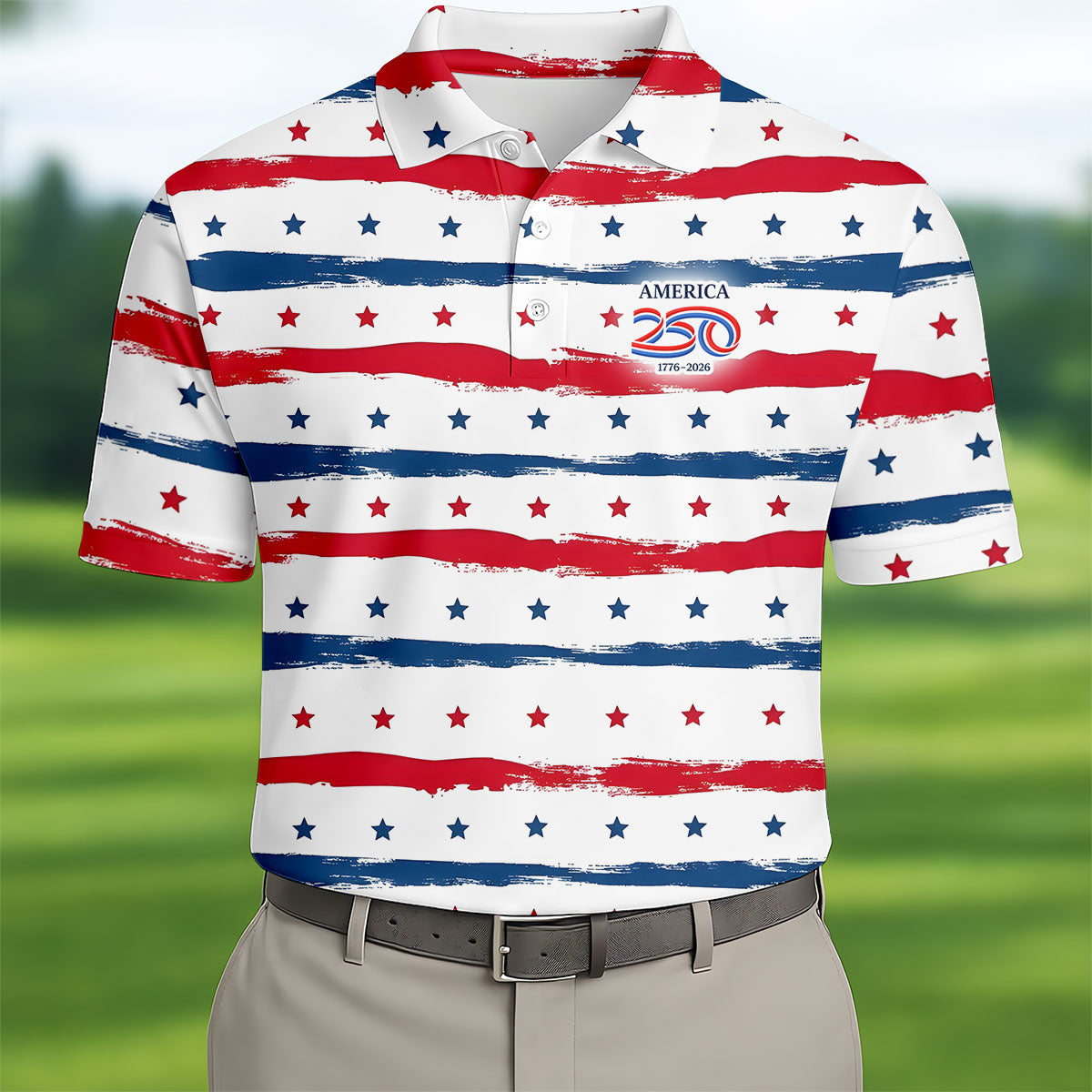 America 250 Red White Blue Stars And Stripes Golf Tops For Men, Patriotic 4th Of July Golf Shirts For Men