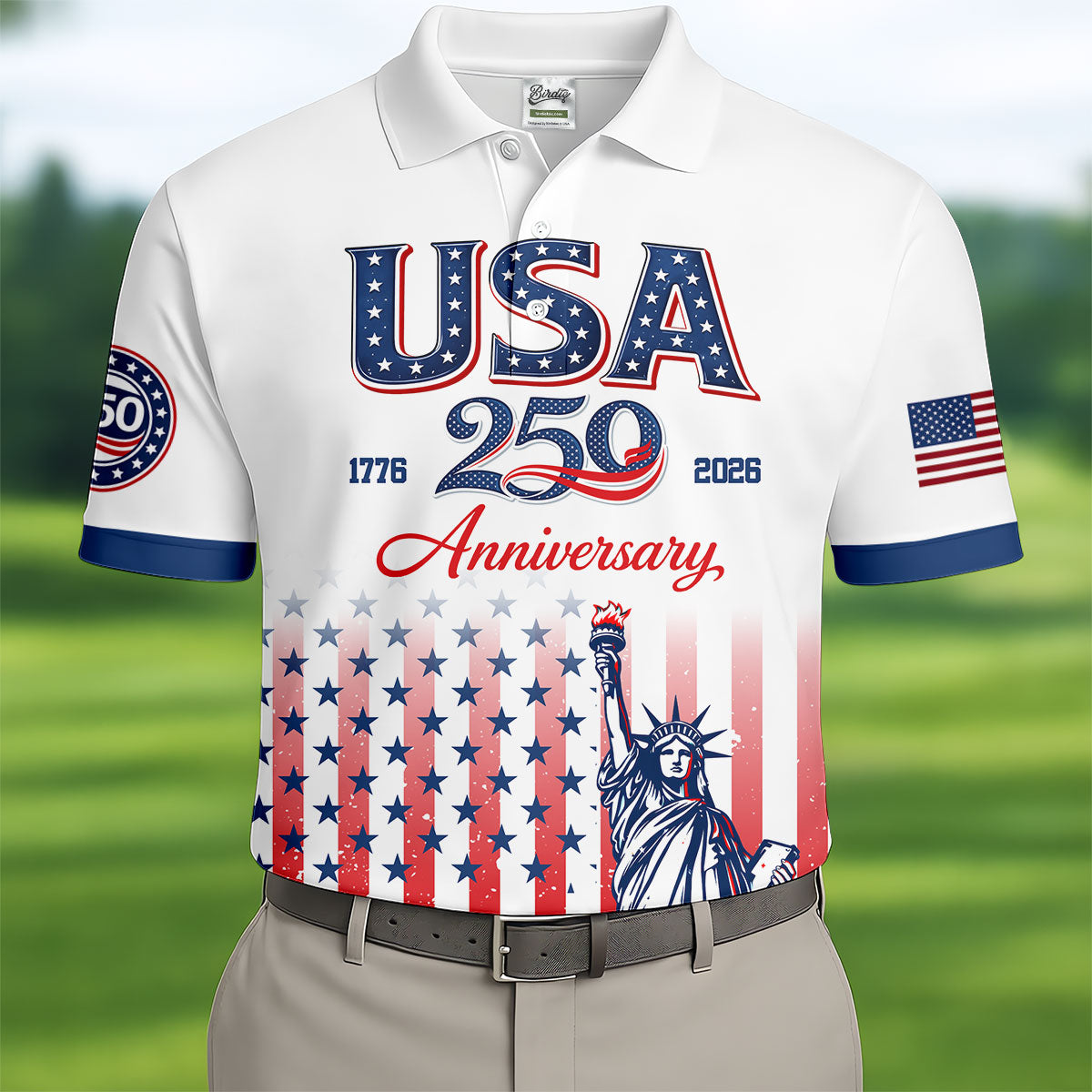 250 Anniversary Statue Of Liberty US Flag Golf Shirt, Patriotic 4th Of July Golf Shirts For Men
