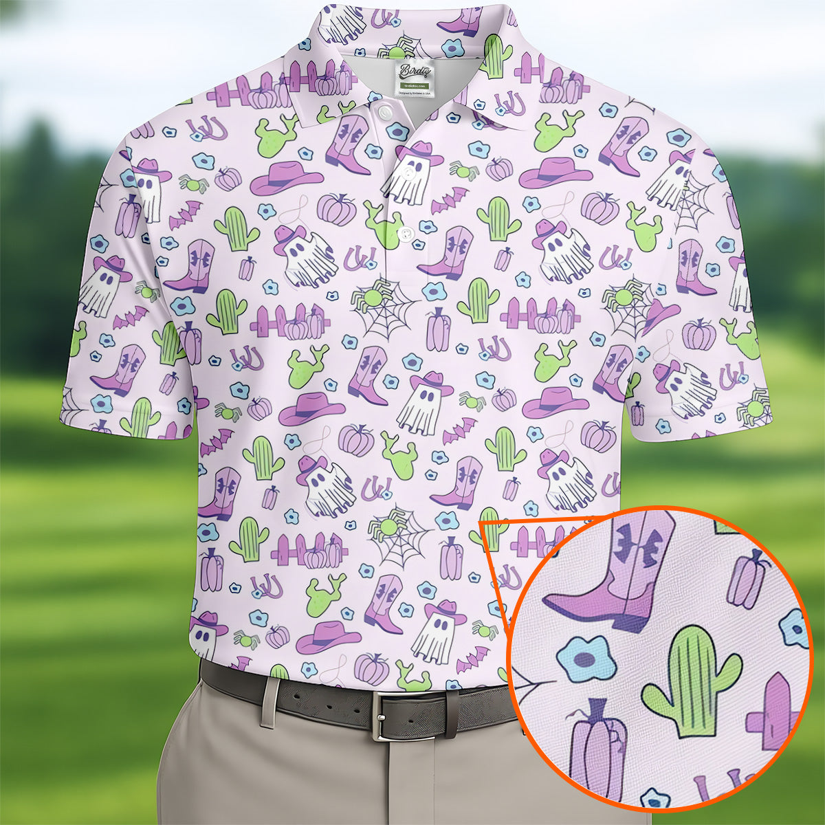 Western Halloween Purple Golf Tops For Men, Fun Golf Shirts For Men, Polo Shirts For Men