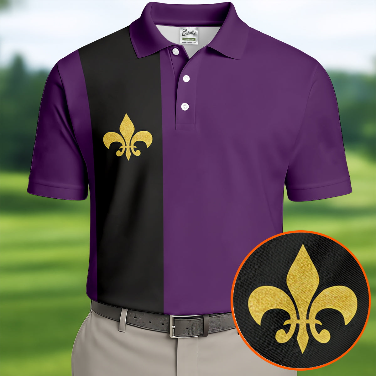 Mardi Gras Fleur De Lis Black Vertical Stripe Purple Golf Shirt, Polo Shirts For Men, Golf Shirts For Men