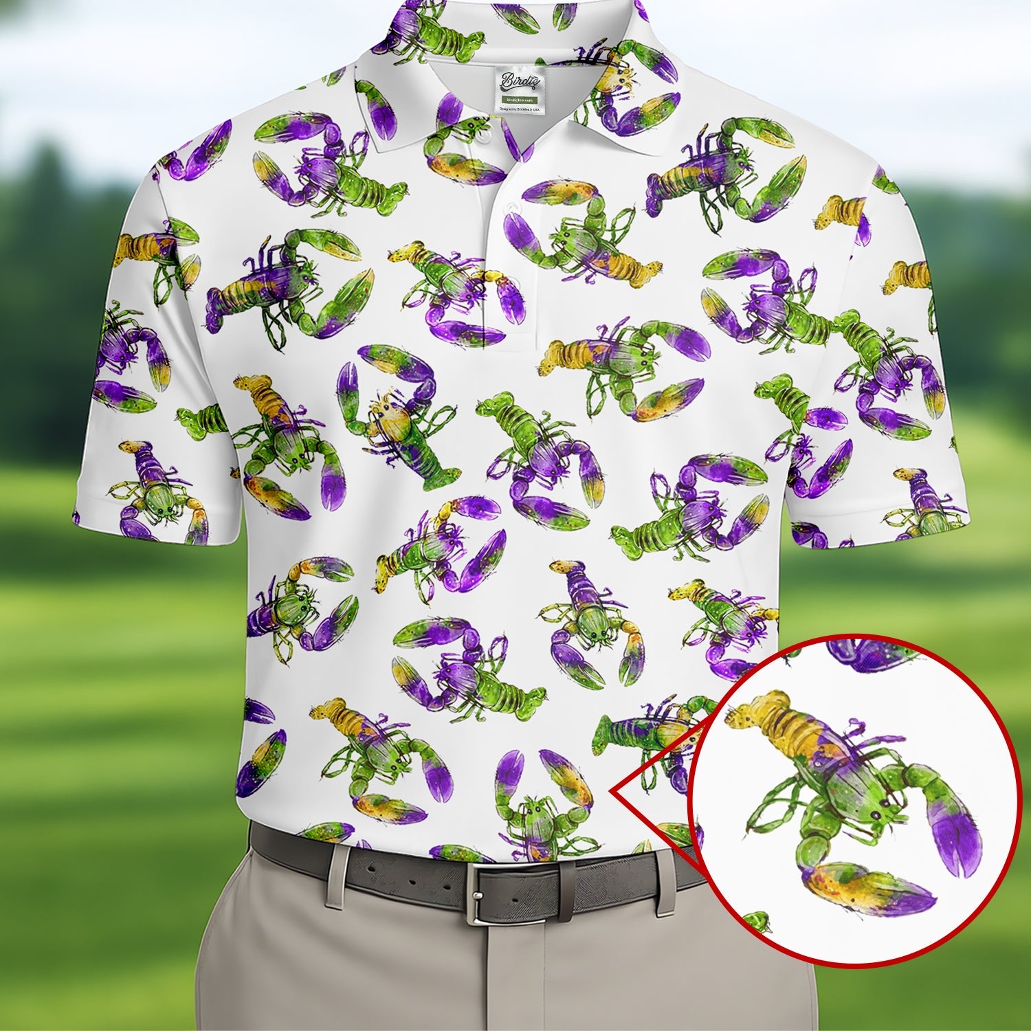 Purple Green Gold Crawfish Pattern Mardi Gras Golf Shirt, Polo Shirts For Men, Golf Shirts For Men