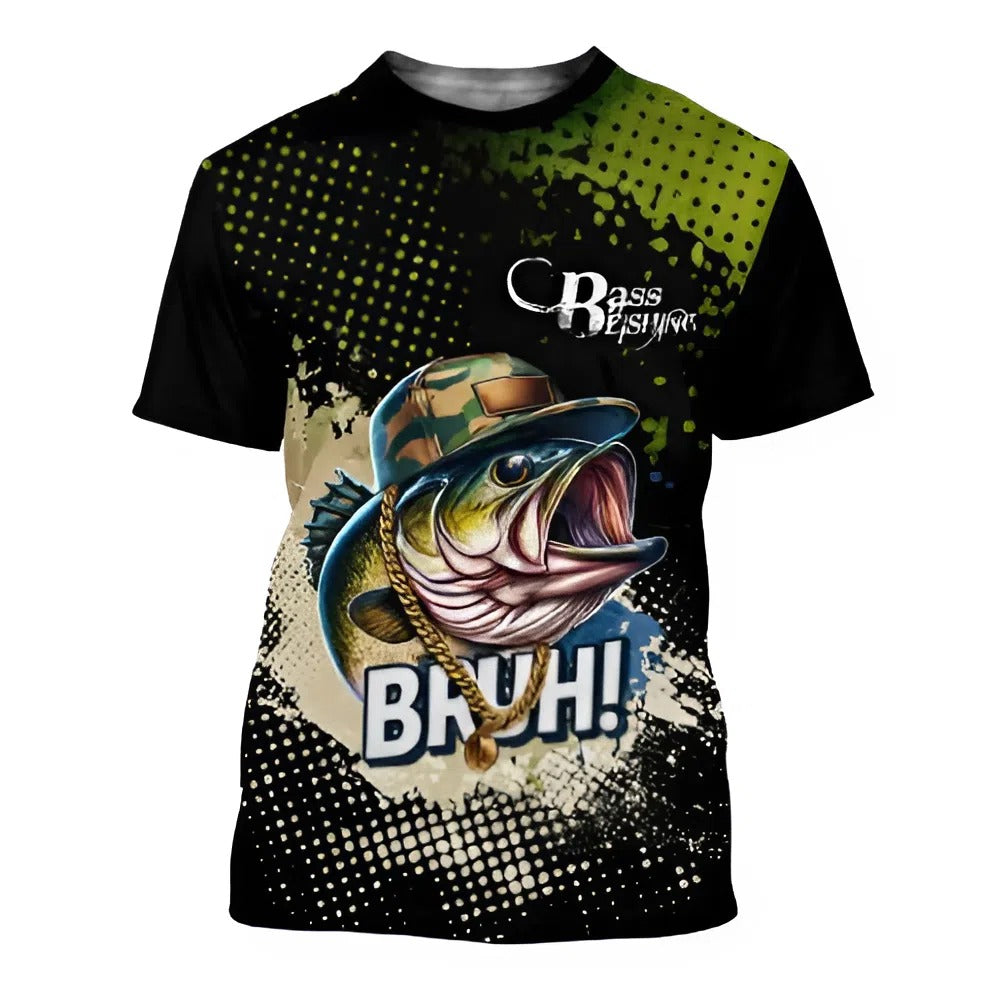 Personalized Bass Fishing T-shirt, Cool Fish Design with 'Bruh!' Quote, Team Fishing Shirt