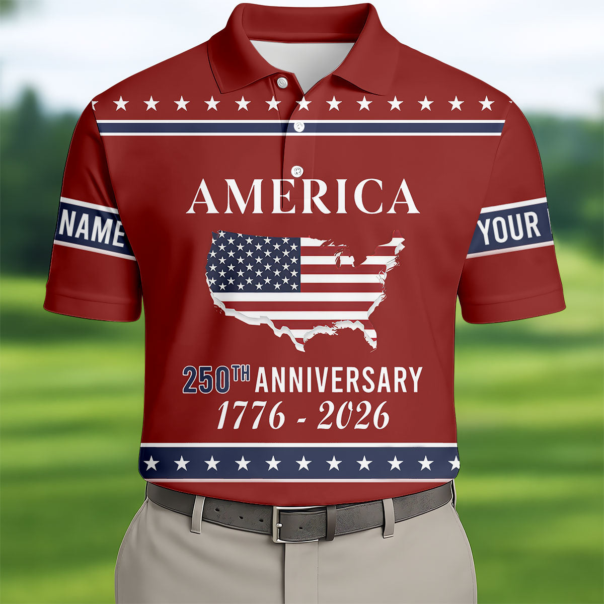 America 250th Anniversary 1776-2926 Red Golf Shirt, 4th Of July Patriotic Golf Shirts For Men