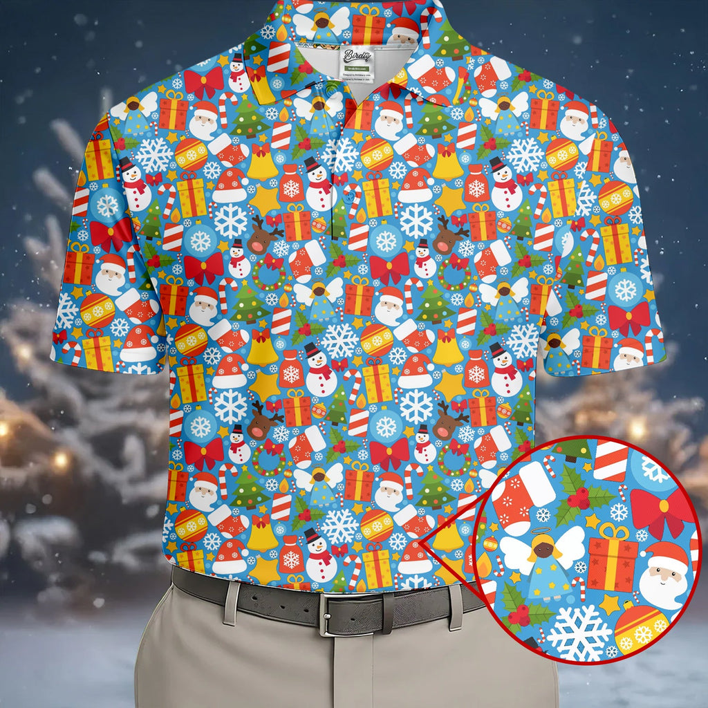 Festive Christmas Blue Golf Shirt, Christmas Golf Shirt, Polo Shirts For Men, Golf Gift For Men, Golfing Apparel