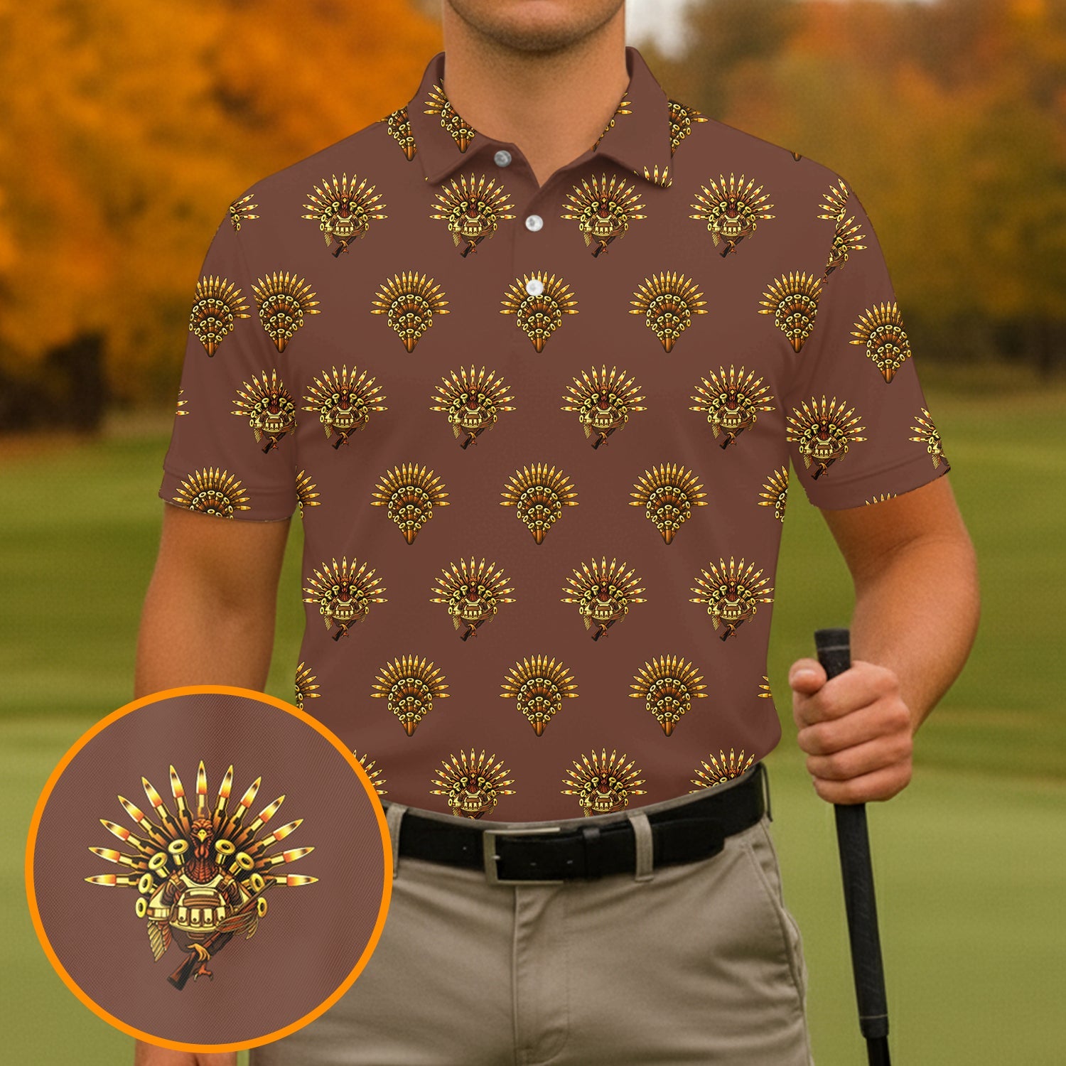 Army Turkey Thanksgiving Golf Tops For Men, Fun Golf Shirts For Men, Christmas Golf Shirt, Polo Shirts For Men