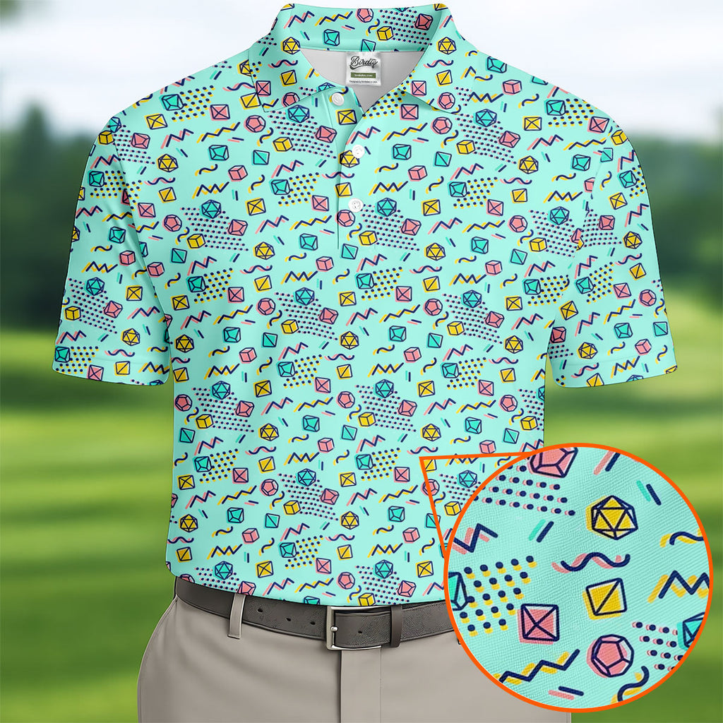 90s Dice Memphis Style Light Mint Green Cute Golf Shirt, Polo Shirts For Men, Golf Shirts For Men