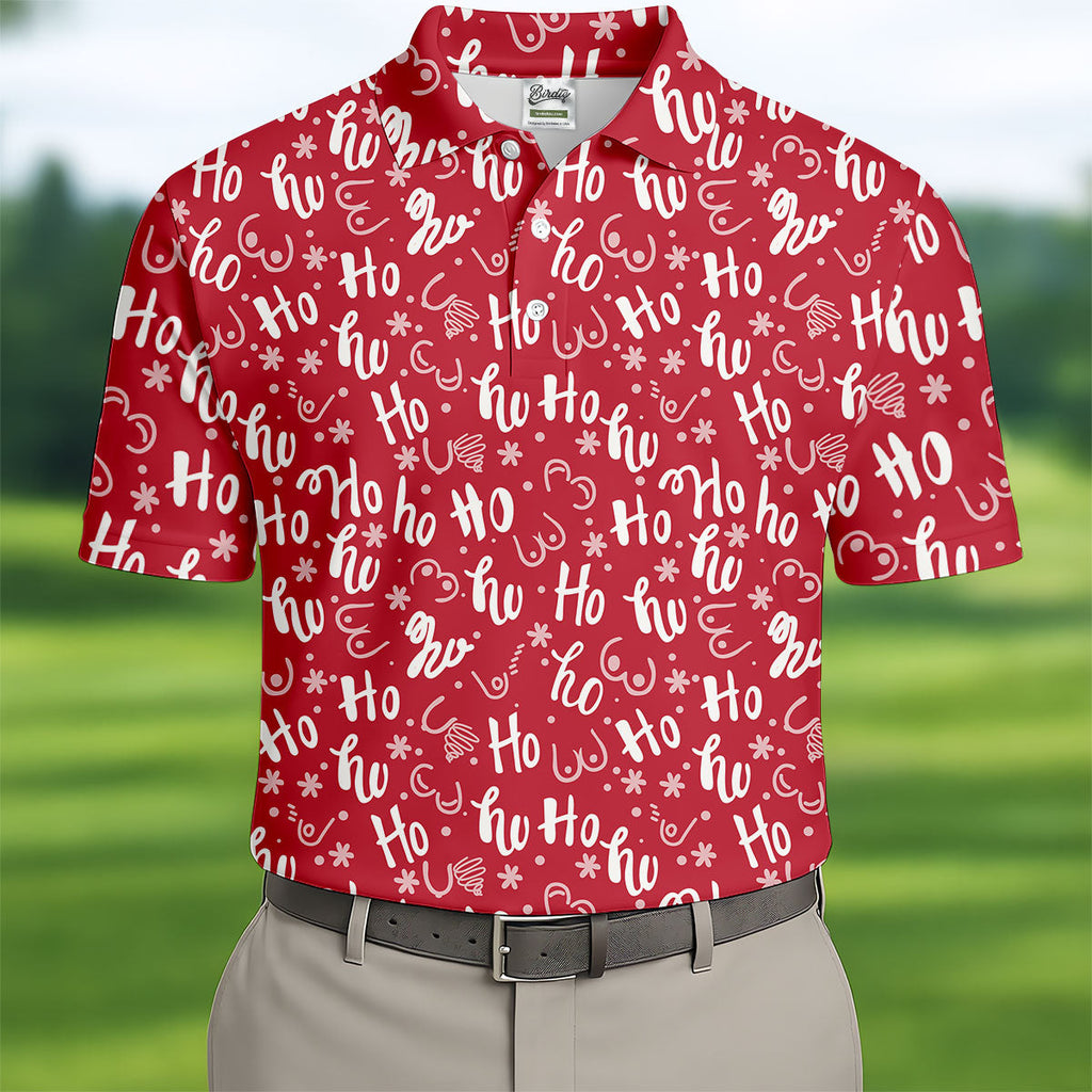 Funny Red Xmas Golf Tops For Men, Men's Funny Golf Shirts, Christmas Golf Gift, Polo Shirts For Men