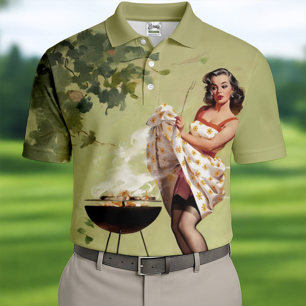 Hot Beauty Men's Funny Golf Shirts, Retro Golf Shirt, Polo Shirts For Men, Golf Shirts For Men