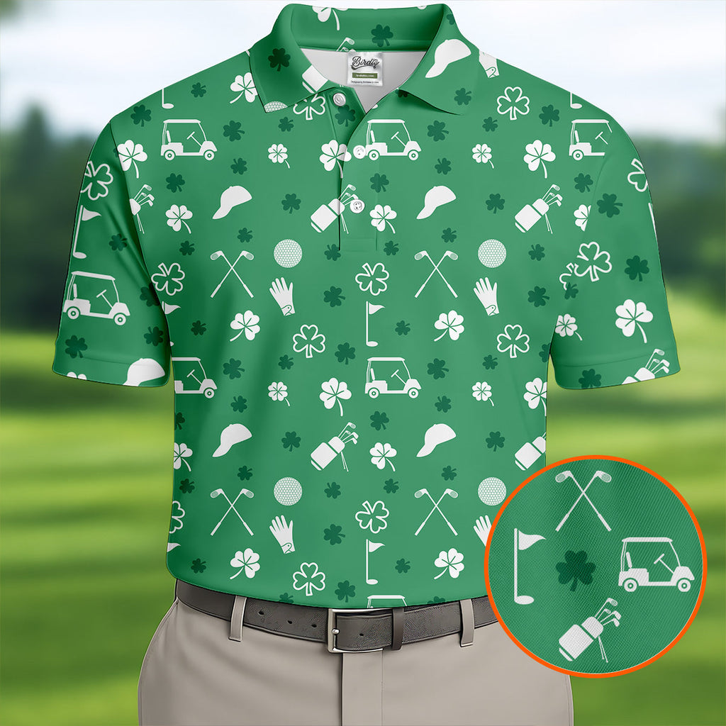 Golf Items Seamless Pattern St. Patrick’s Day Shamrock Golf Shirt, Polo Shirts For Men, Golf Shirts For Men
