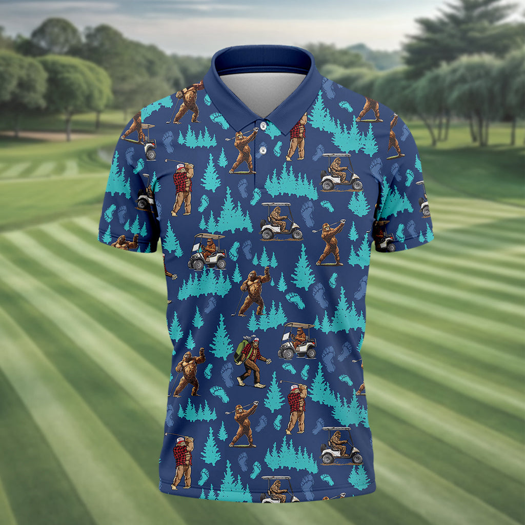 Bigfoot Sasquatch Custom Men's Golf Polo ShirtBigfoot Golf Shirt, Funny Golf Gifts