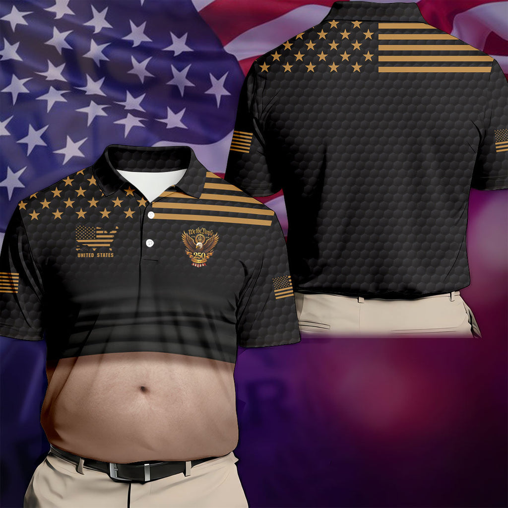 We The People 250 Years Of Free Men's Funny Golf Polo Shirts, 4th Of July Fun Golf Shirts For Men