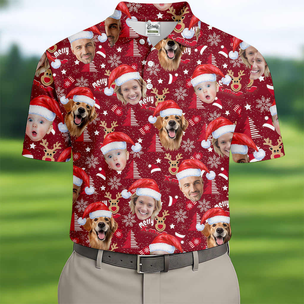 Custom Red Nose Reindeer Merry Xmas Red Golf Shirt, Christmas Golf Shirt, Polo Shirts For Men, Golf Gift For Men