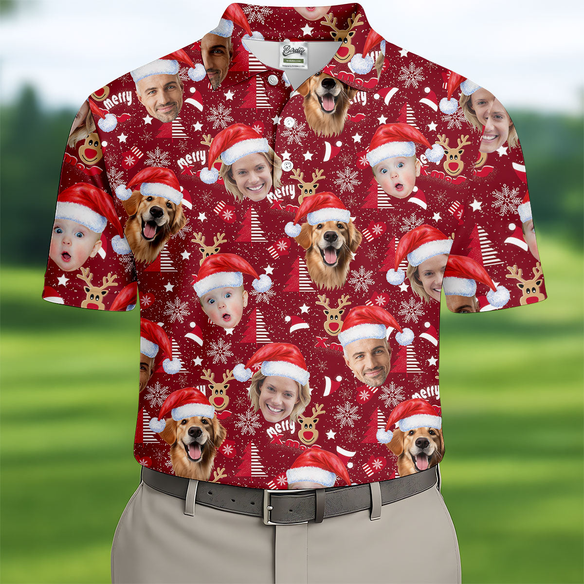 Custom Red Nose Reindeer Merry Xmas Red Golf Shirt, Christmas Golf Shirt, Polo Shirts For Men, Golf Gift For Men