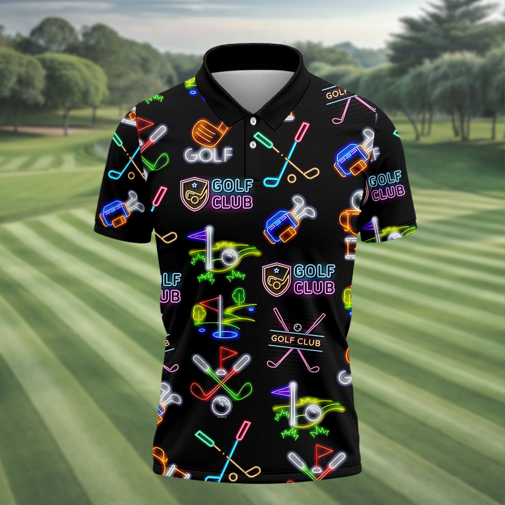 Neon Golf Clubs Men's Golf Polo ShirtFunny Golf Shirt, Dad Golf Gift, Christmas Golf Gift