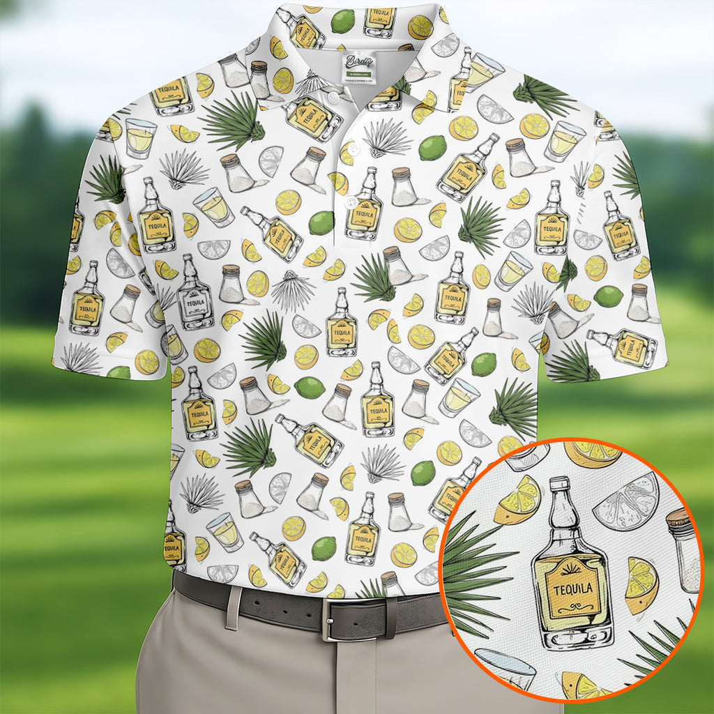Tequila Lime Salt Cinco De Mayo Celebration Golf Tops For Men, Drinking Party Polo Shirts For Men