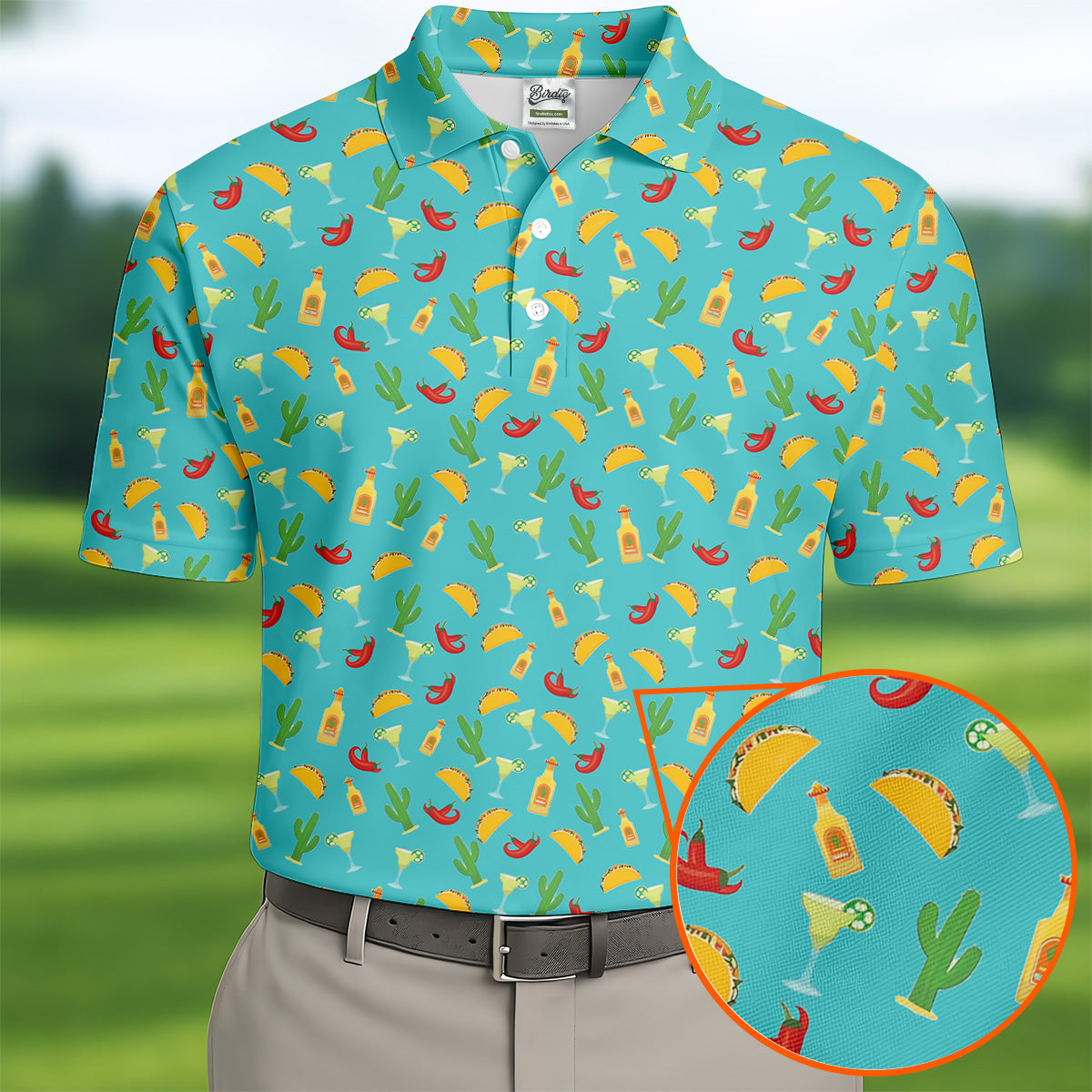 Tropical Vibe Hawaiian Pattern Turquoise Golf Shirt, Golf Tops For Men, Golf Gift For Men