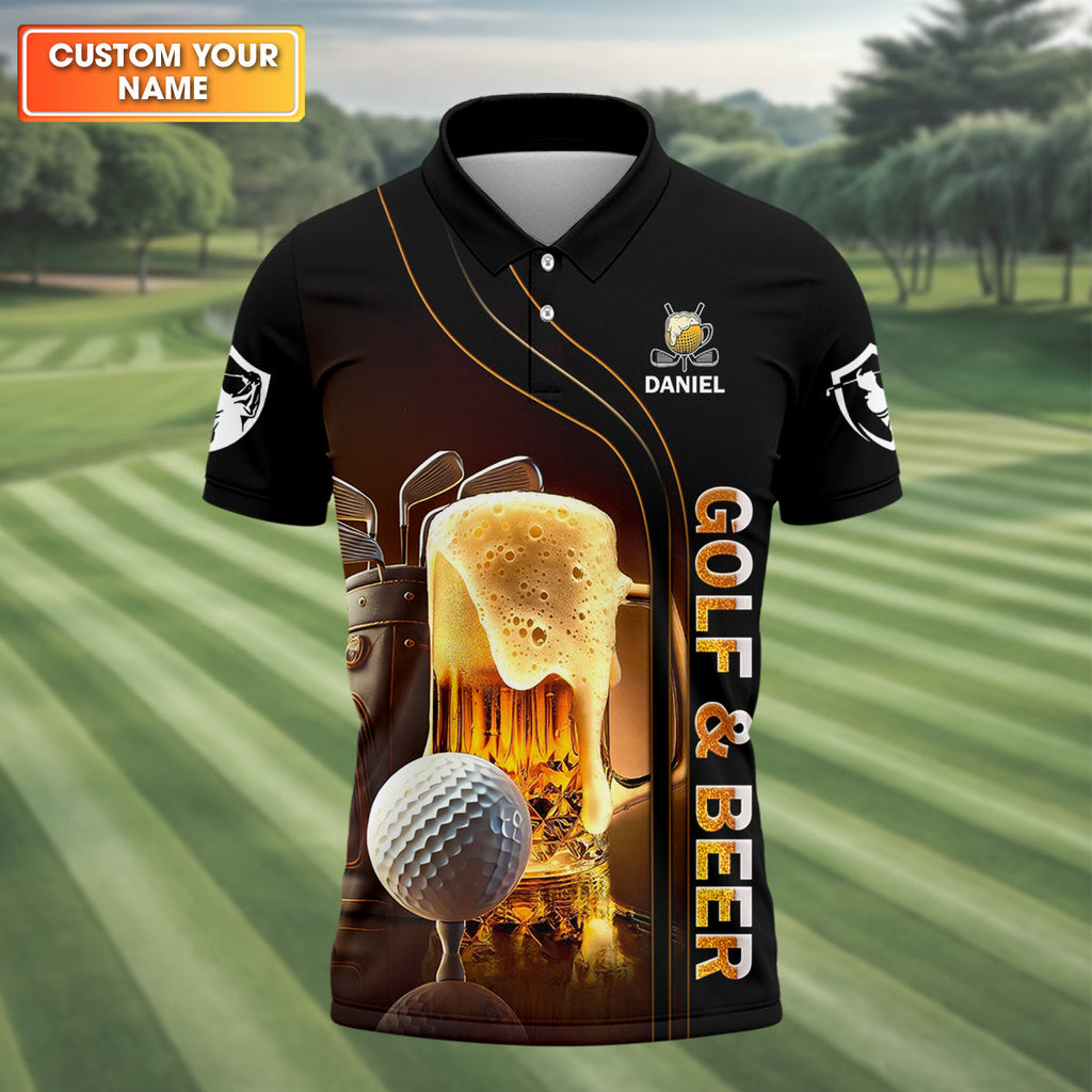 Golf And Beer Custom Men's Golf Polo ShirtFunny Golf Shirt, Gift For Golfers