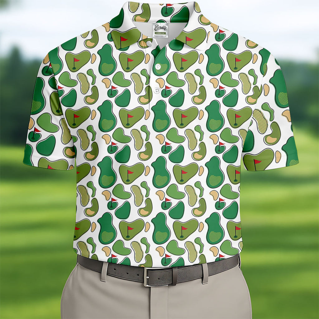 Mini Golf Course Seamless Pattern Men's Golf Polo Shirt Performance Golf Polos, Golf Shirts For Men