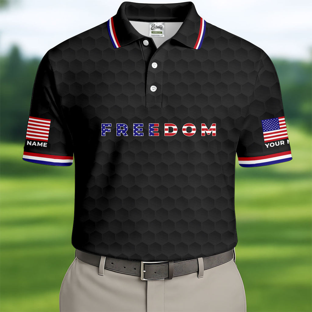 Freedom American Bald Eagle 250th Anniversary Black Golf Shirt, Patriotic 4th Of July Golf Shirts For Men