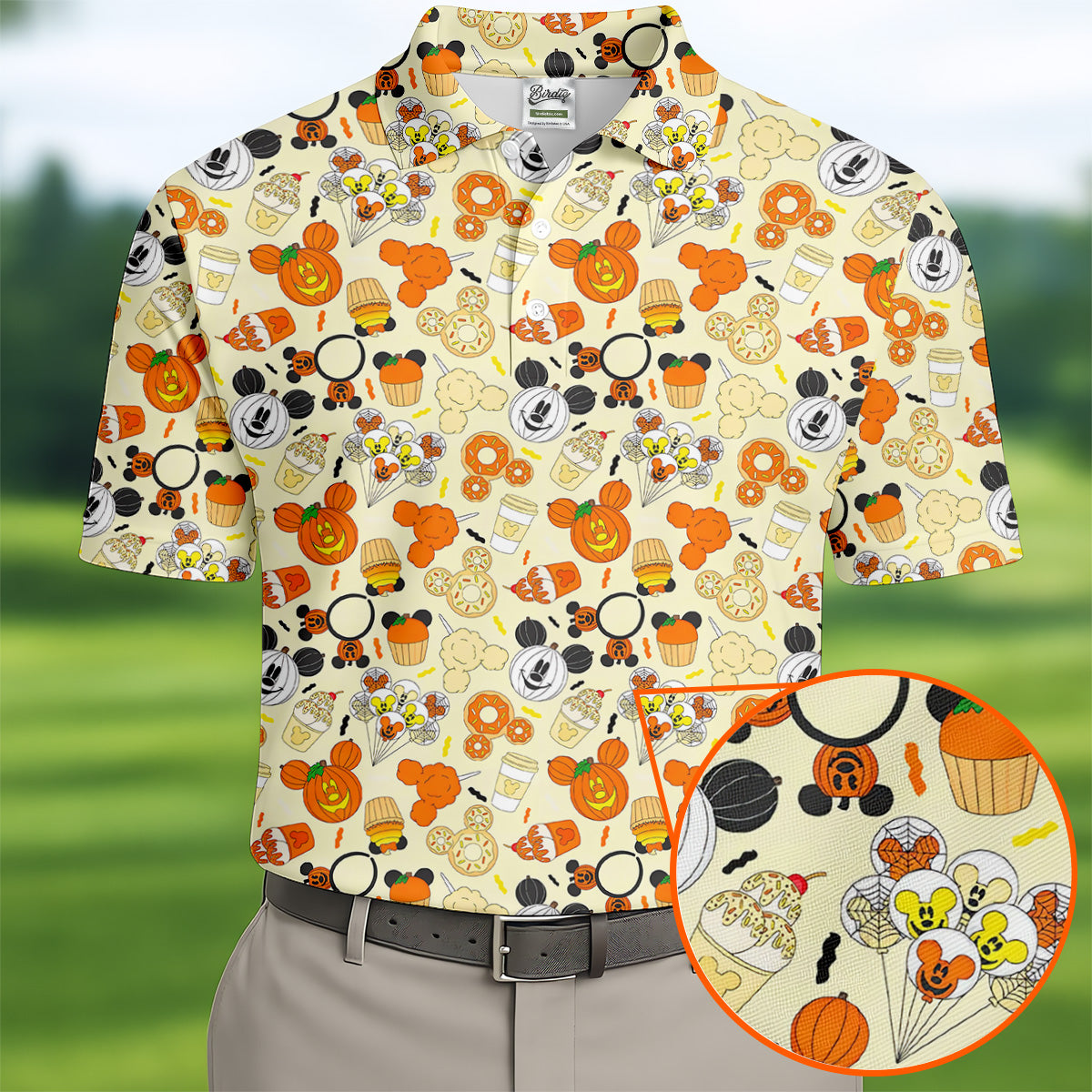 Cute Halloween Mouse Pumpkin Polo Shirts For Men, Sweet Spooky Golf Tops For Men, Halloween Golf Shirt