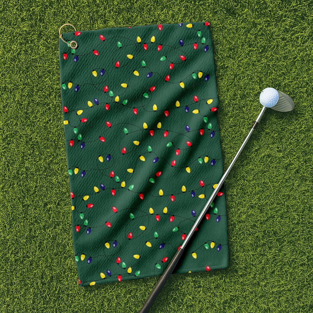 Christmas Colorful Lights Green Golf Towel, Funny Golf Towels, Christmas Golf Gift, Golfing Accessories