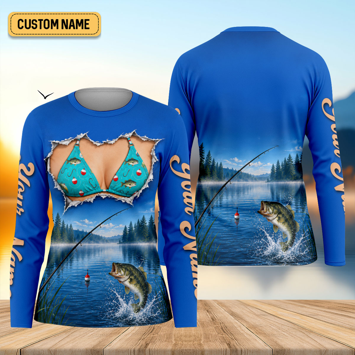Custom Funny Bikini Bass Fishing UPF Shirt, Womens Fishing Shirts, Fishing Apparel For Women