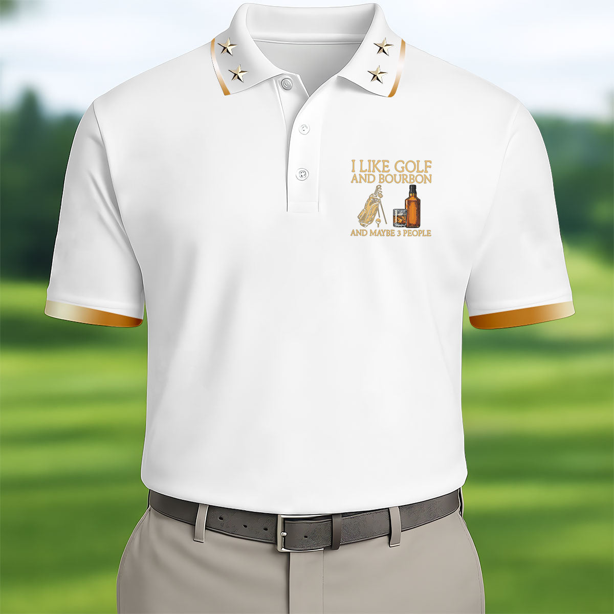 I Like Golf And Bourbon White Golf Shirt, Golf And Whiskey Golf Shirts For Men, Men's Funny Golf Shirts