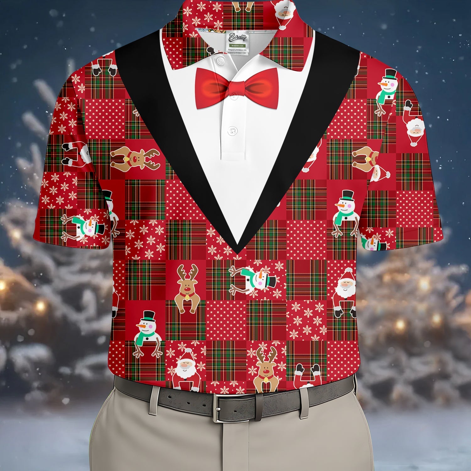 Red Plaid Funny Holiday Vintage Print Men's Golf Polo Shirts, Christmas Golf Shirt, Golf Gift For Men