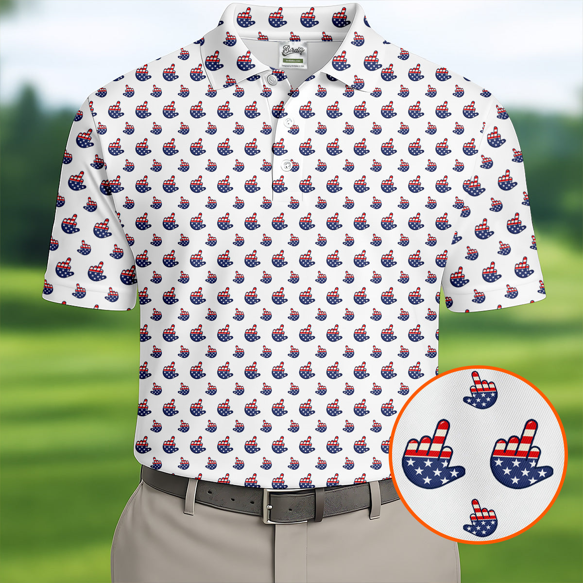 Funny Middle finger US Flag Pattern 250th Anniversary White Golf Shirt, 4th Of July Golf Shirts For Men