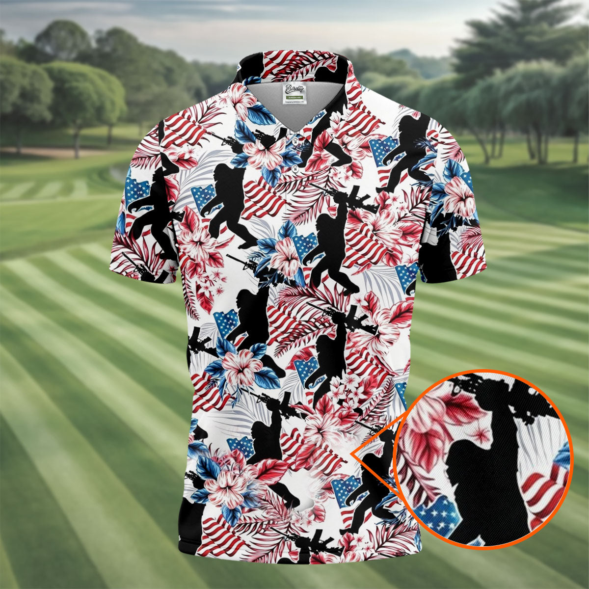Hawaiian Bigfoot Patriotic 4th Of July American Flag Golf Shirt, 250th Anniversary Golf Shirts For Men