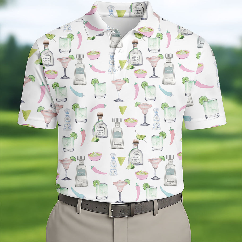 Pink Margarita Glass Tequila Lover Pastel Theme Golf Tops For Men, Polo Shirts For Men, Golf Shirts For Men